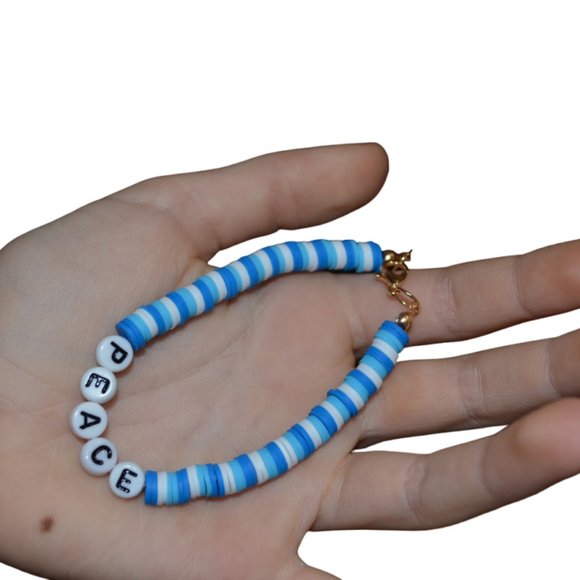 Handmade Set/3 Clay Rubber Beads Elastic Kids Bracelet Blue Pink 3" length/half - Picture 7 of 15